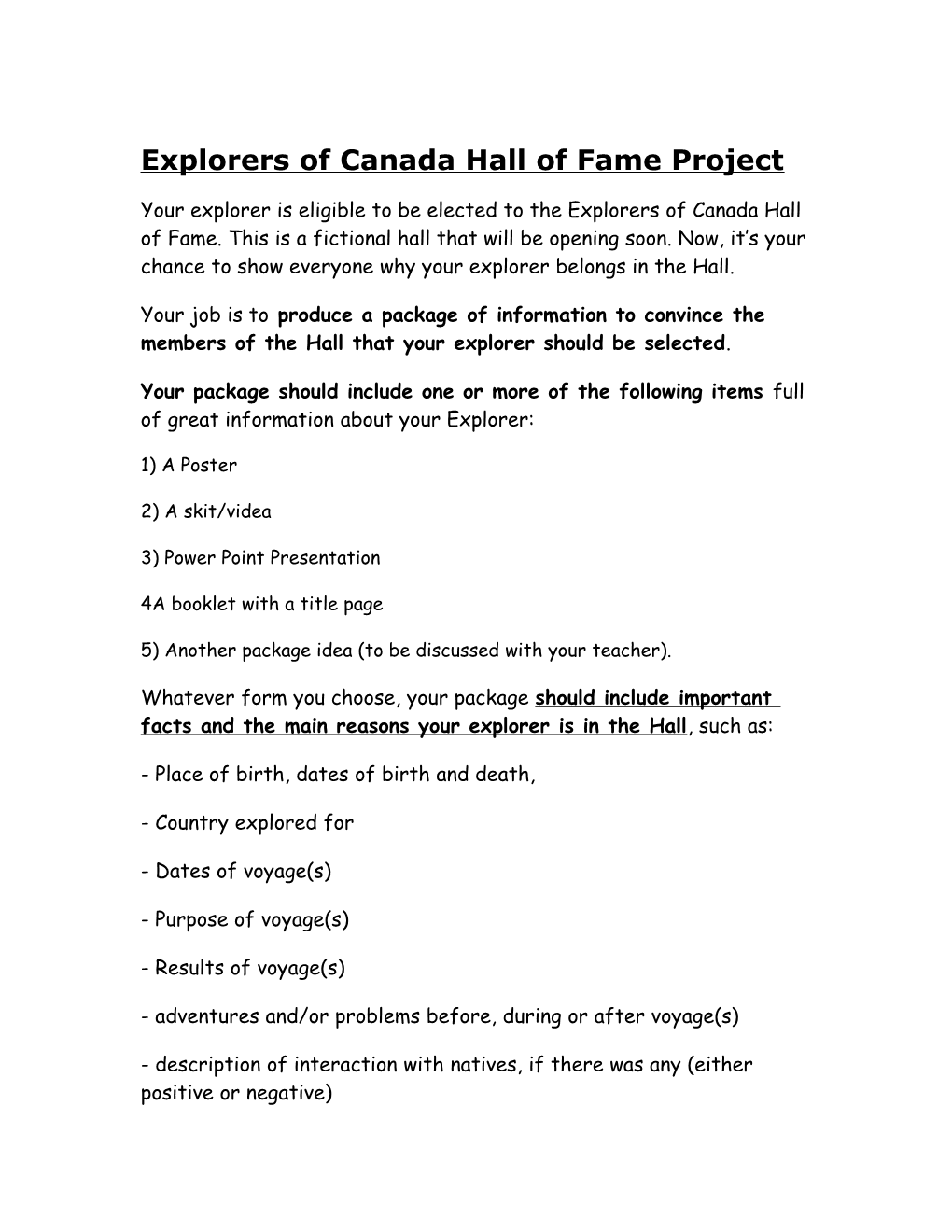 Explorers of Canada Hall of Fame Project