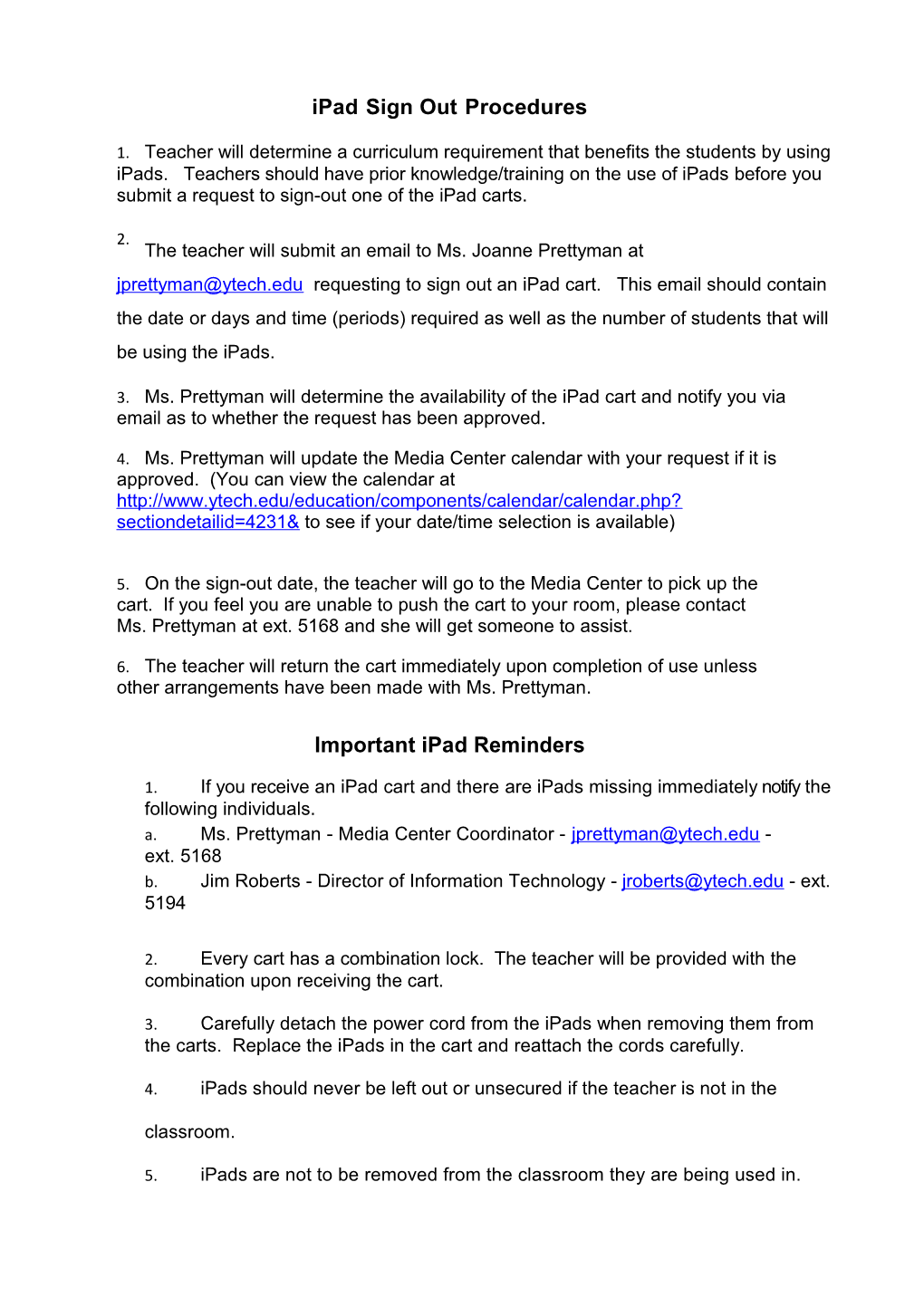 Ipad Sign out Procedures