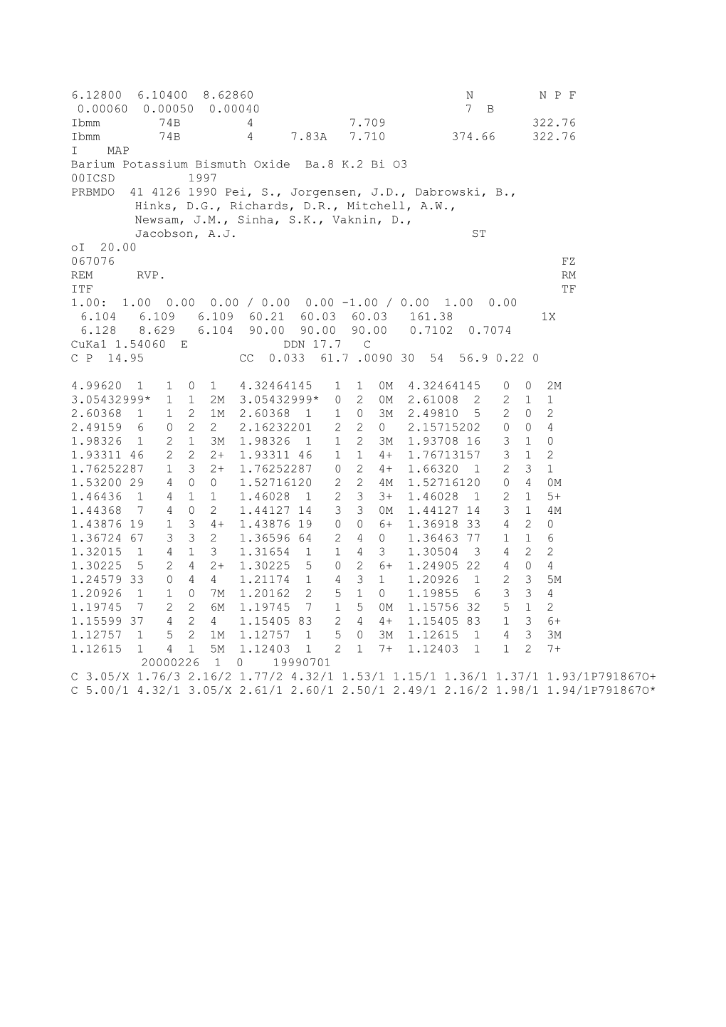 Barium Potassium Bismuth Oxide Ba.8 K.2 Bi O3