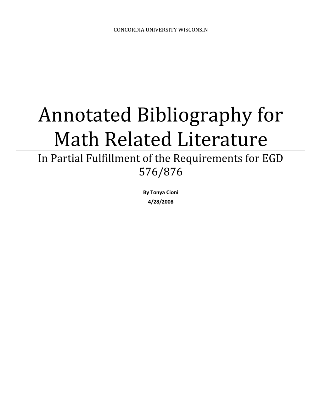Annotated Bibliography for Math Related Literature