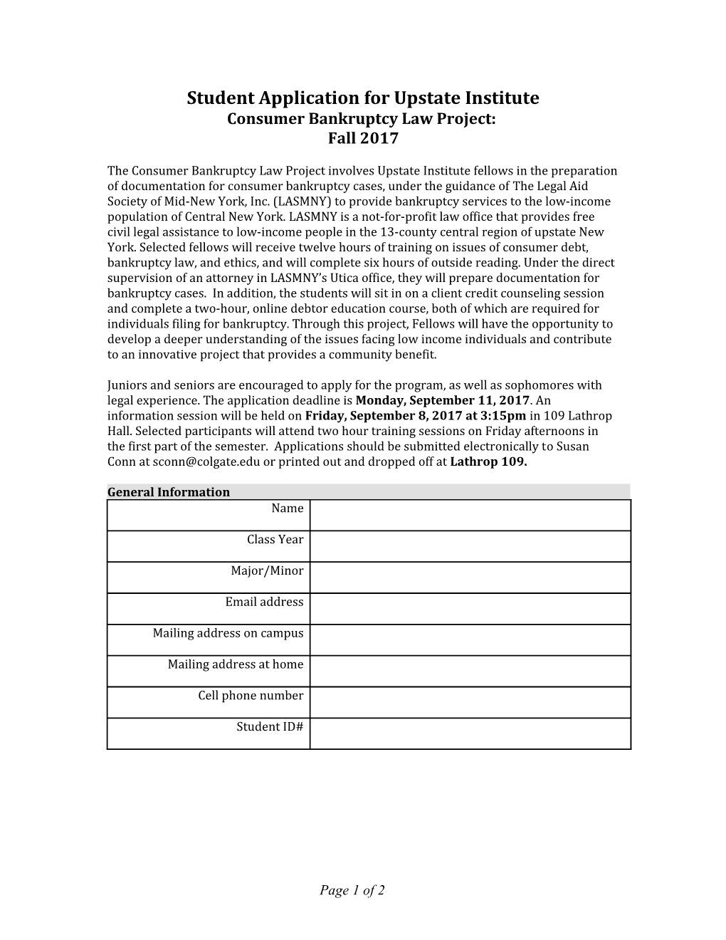 Application for Upstate Field School 2007