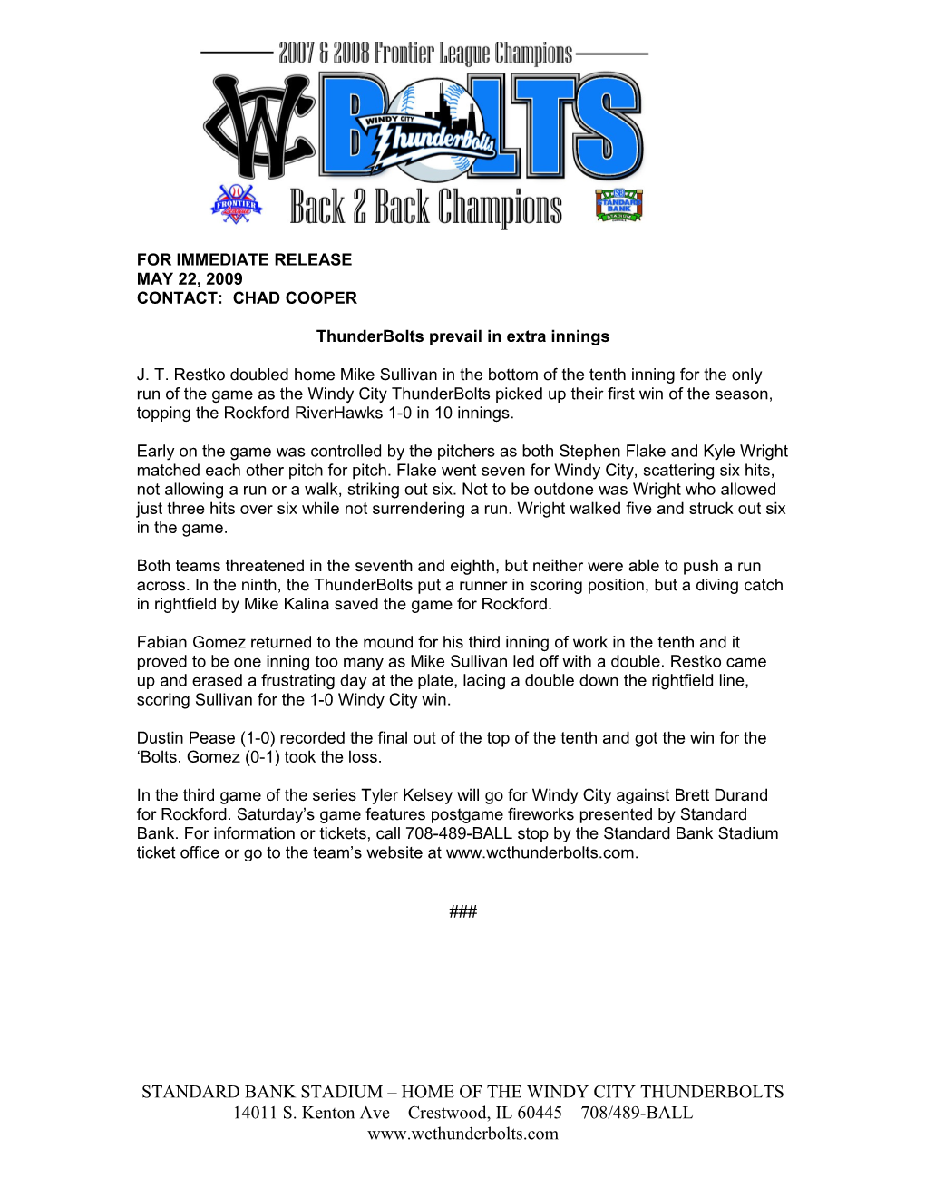 For Immediate Release s307