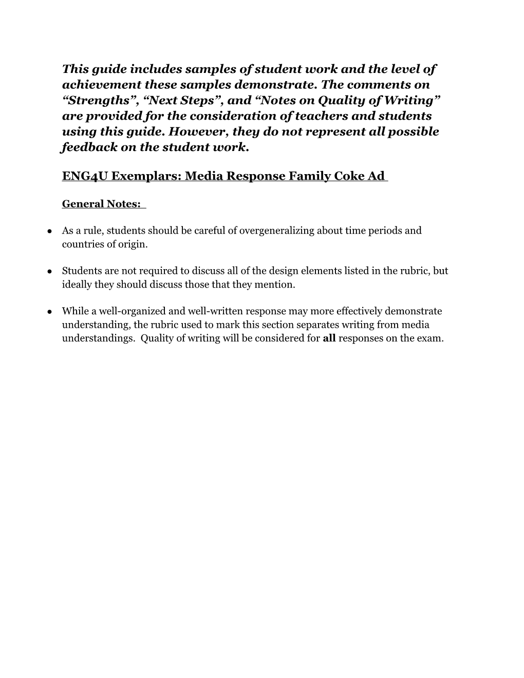 ENG4U Media Response Exemplars for Distribution