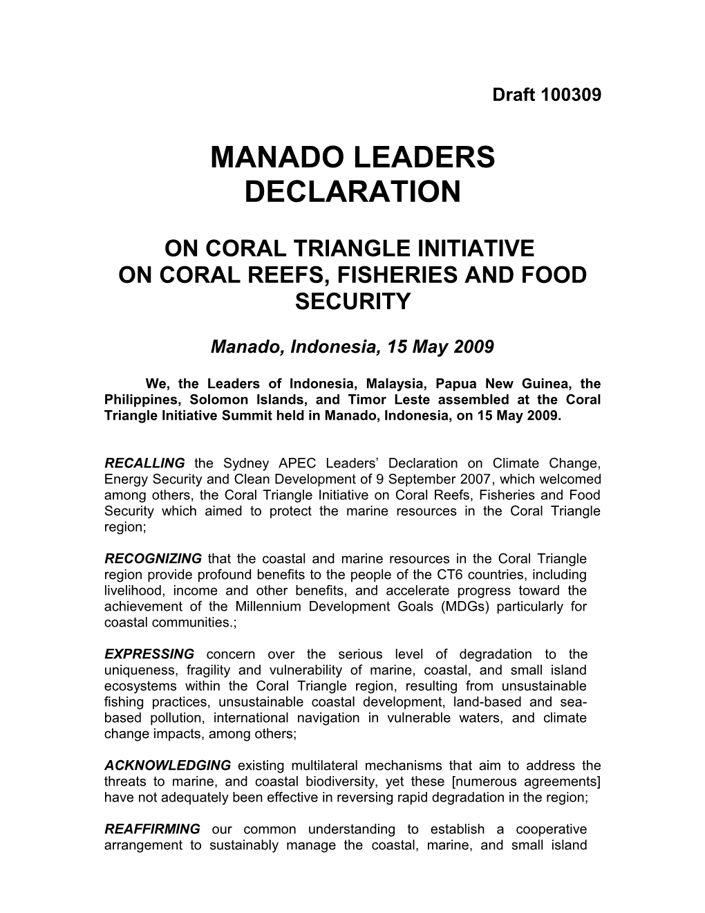 Manado Leaders Declaration