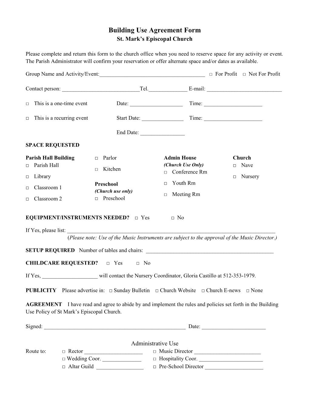 Building Use Agreement Form