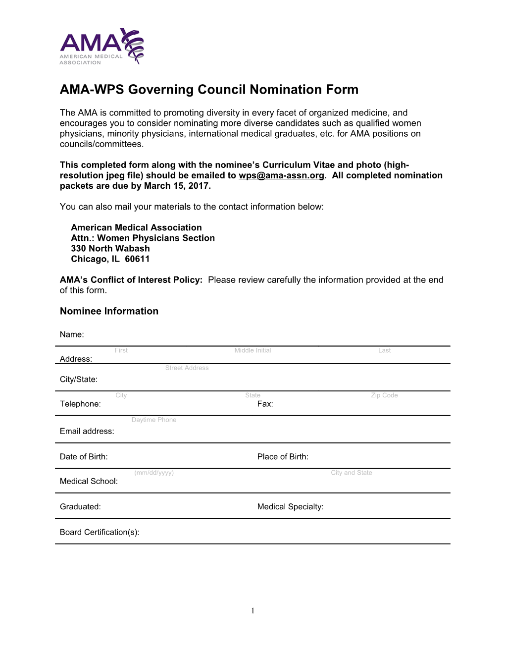 AMA Council/Committee Nomination Form