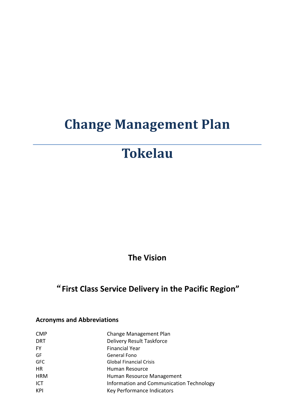 Change Management Plan Tokelau, 2014-2025Page Ii