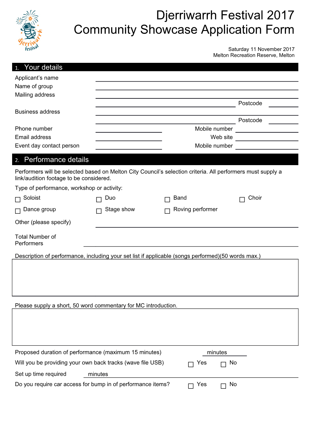 Community Showcase Application Form