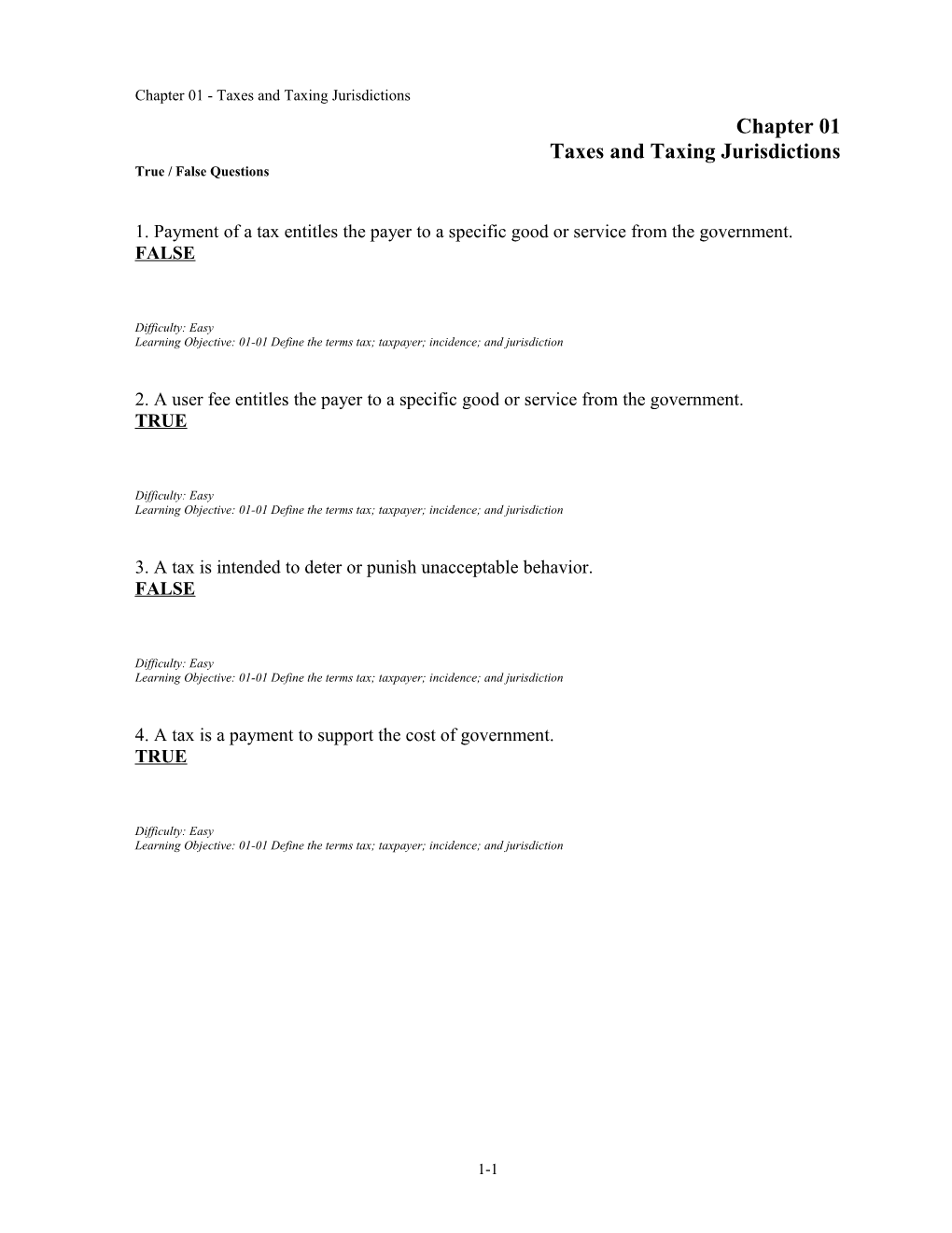 Chapter 01 Types of Taxes and the Jurisdictions That Use Them