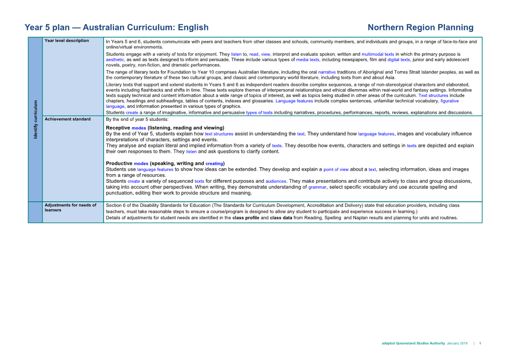 Year 2 Plan Australian Curriculum: English