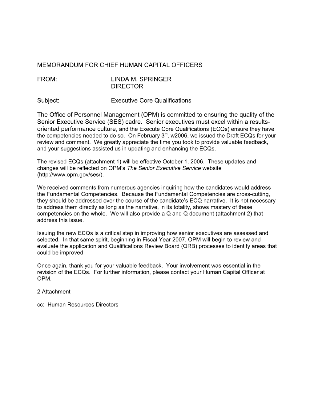 Memorandum for Chief Human Capital Officers