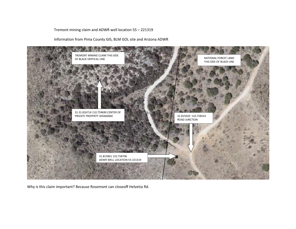 Tremont Mining Claim and ADWR Well Location 55 221319