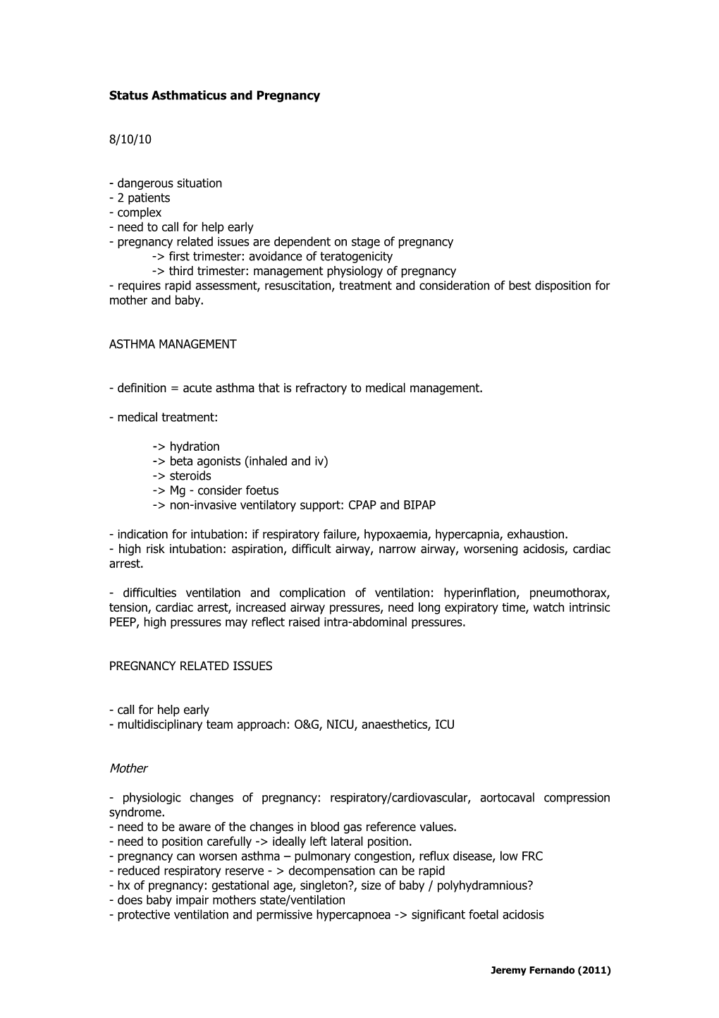 Status Asthmaticus and Pregnancy