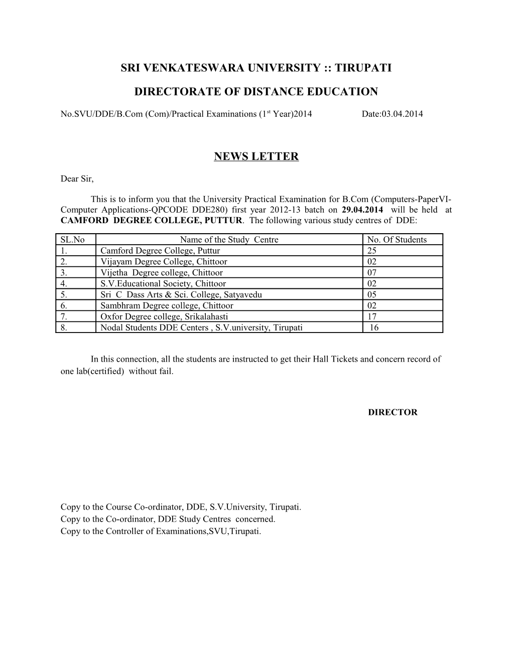 Sri Venkateswara University Tirupati s2