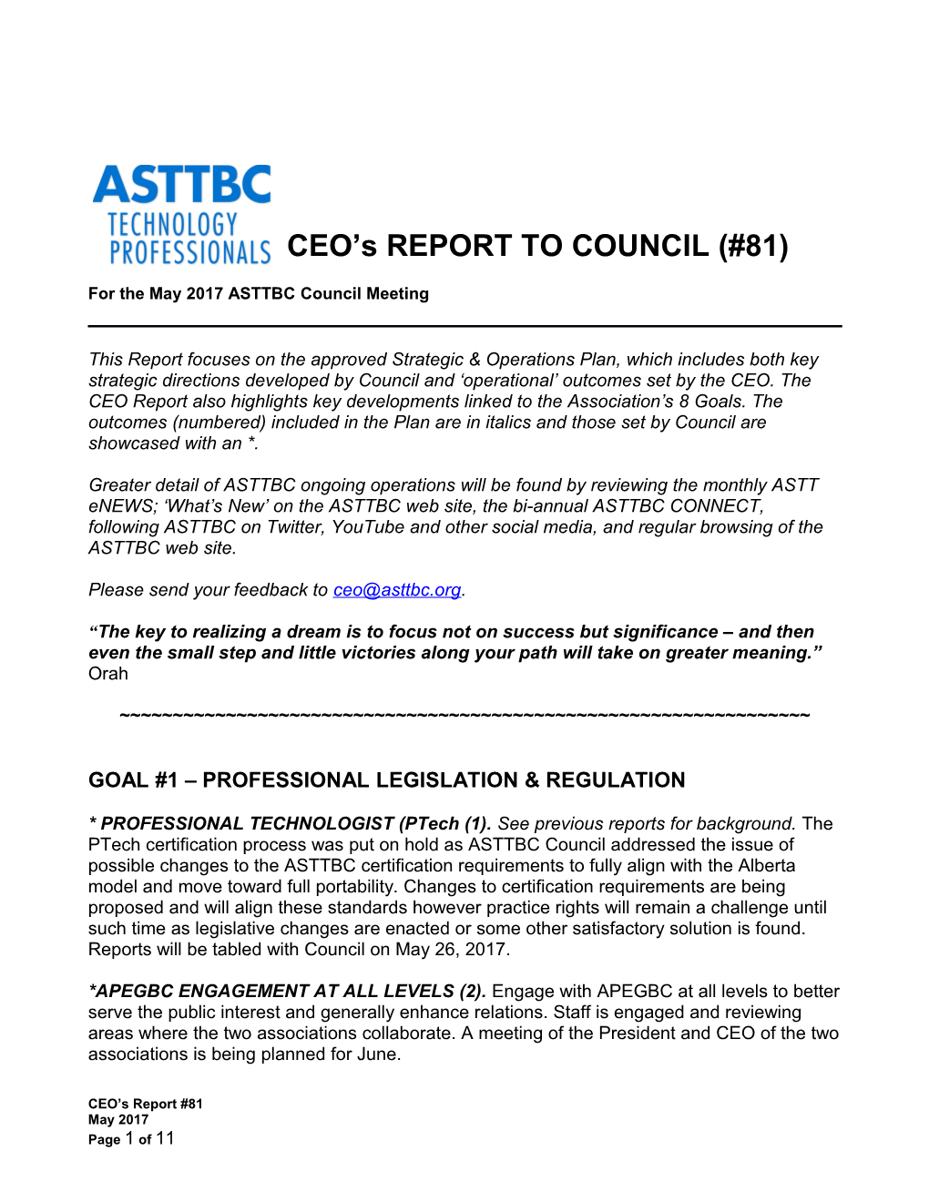 CEO S REPORT to COUNCIL (#81)