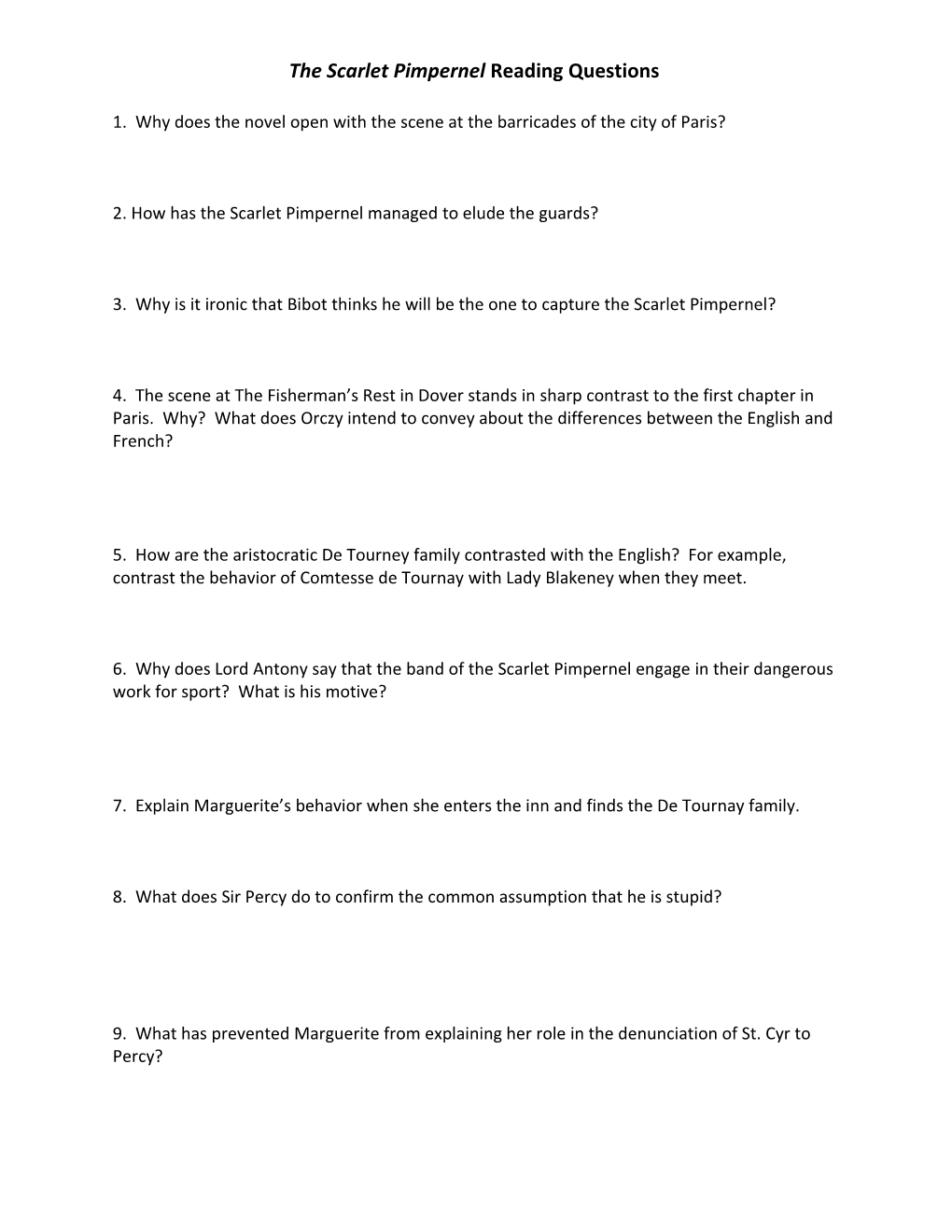 The Scarlet Pimpernel Reading Questions