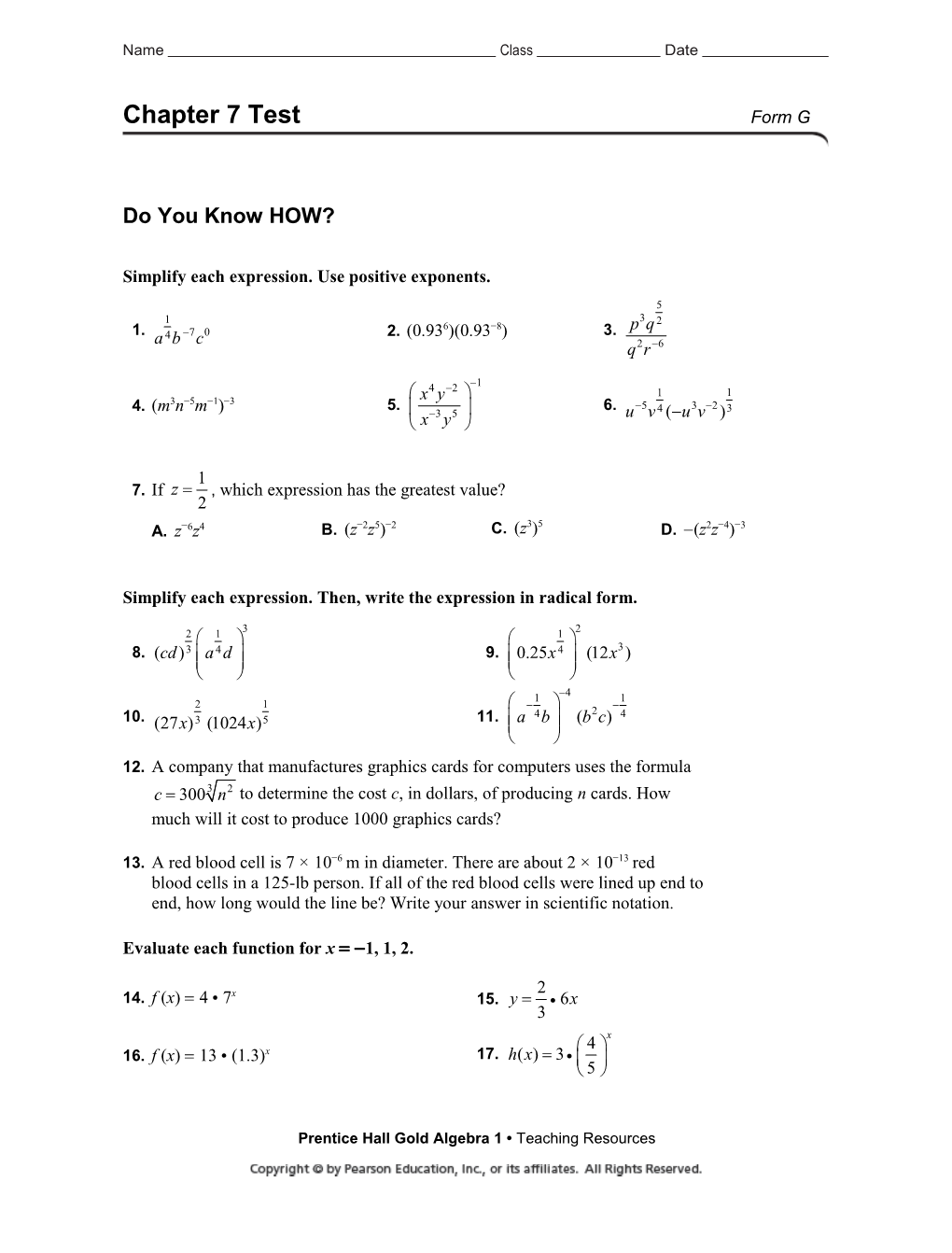 Simplify Each Expression. Use Positive Exponents