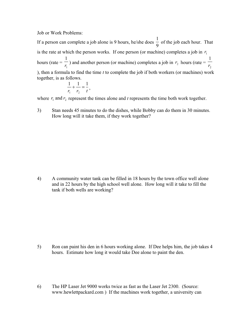 Application Problems Using Rational Equations