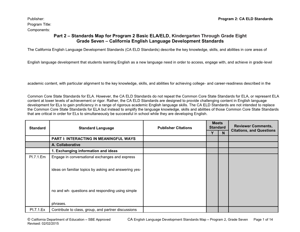 ELD Standards Map, Program 2 Grade 7 - Instructional Materials (CA Dept of Education)