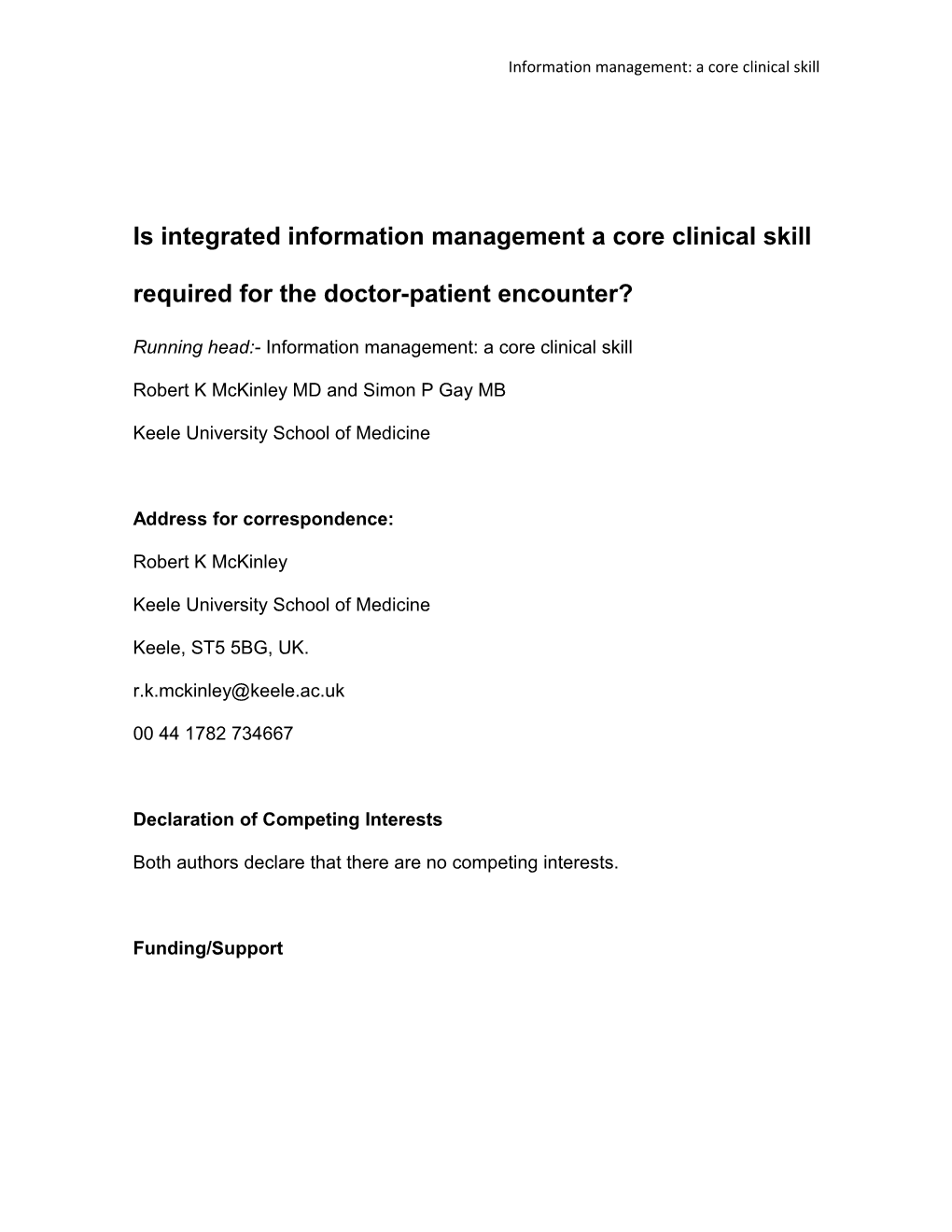 Information Management: a Core Clinical Skill