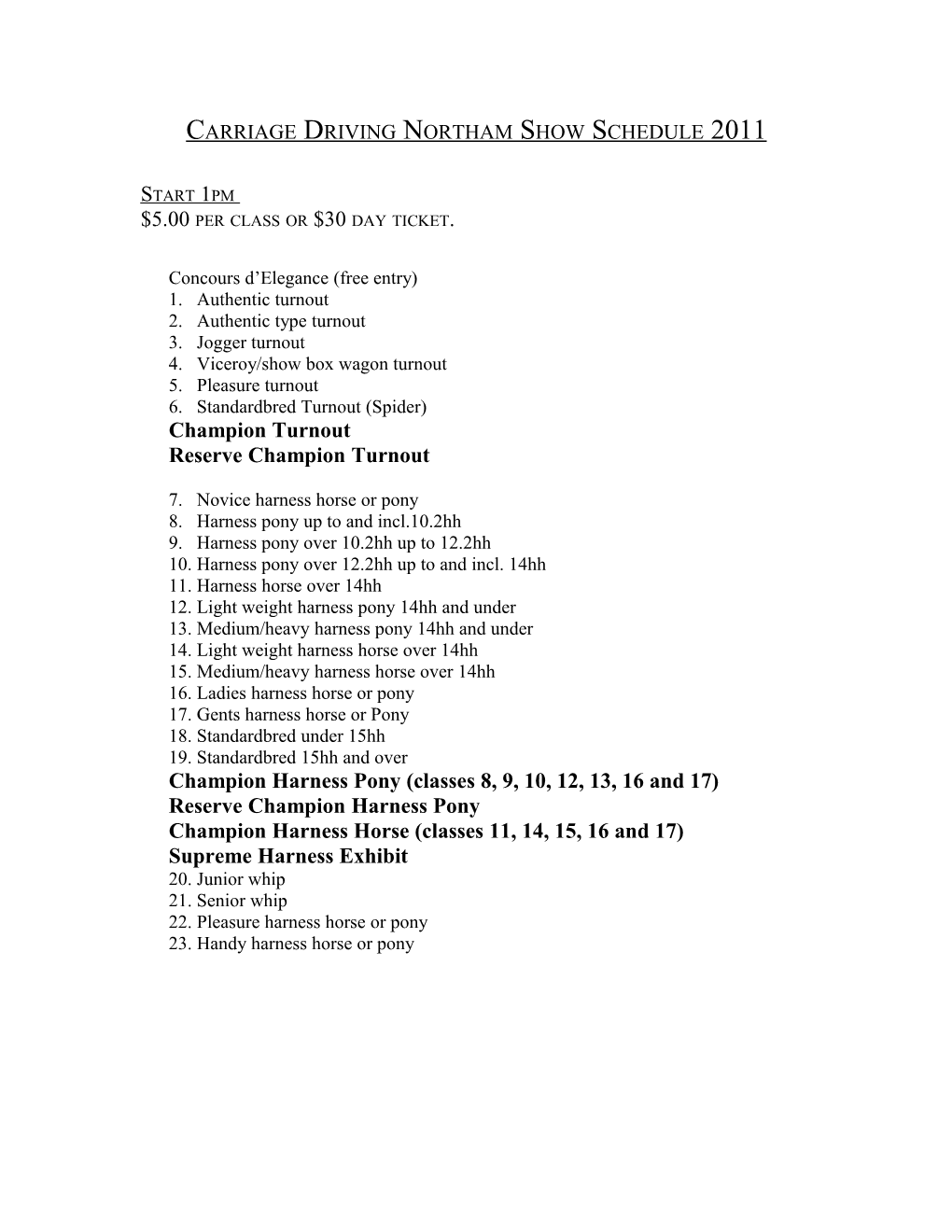 Carriage Driving Northam Show Schedule