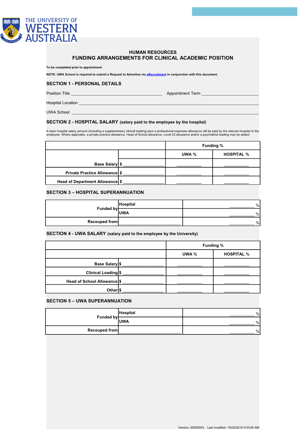 Funding Arrangements for Clinical Academic Position