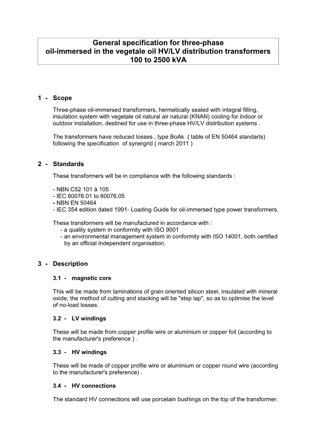 General Specification for Three-Phase