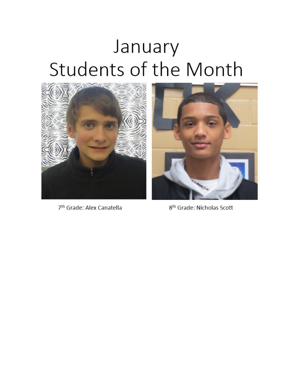 Hammond Junior High Magnet School Is Pleased to Announce Our Students of the Month