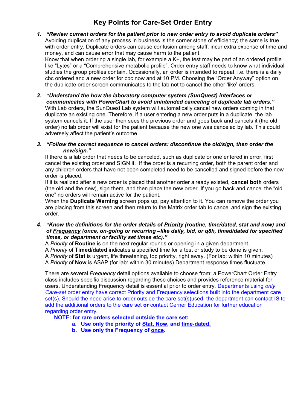 Key Points to Ensure Correct Powerchart Care-Set Order Entry