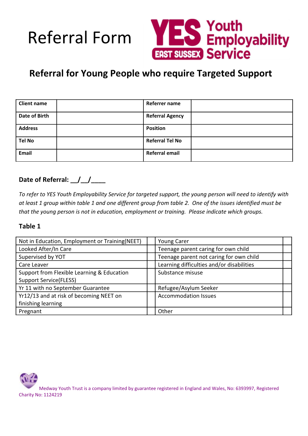 Referral for Young People Who Require Targeted Support