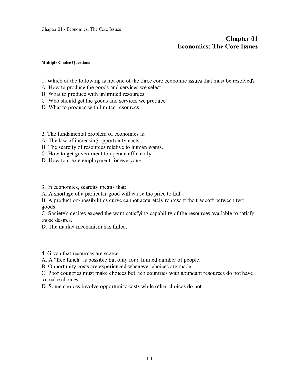 Chapter 01 Economics: the Core Issues