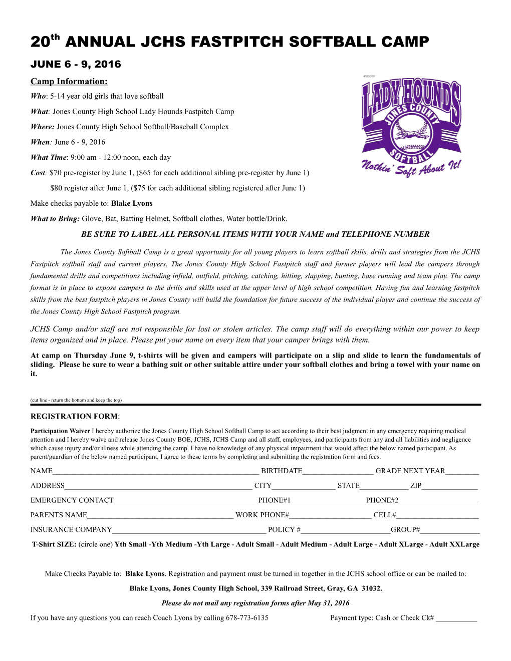 Jones County Fastpitch Softball Camp