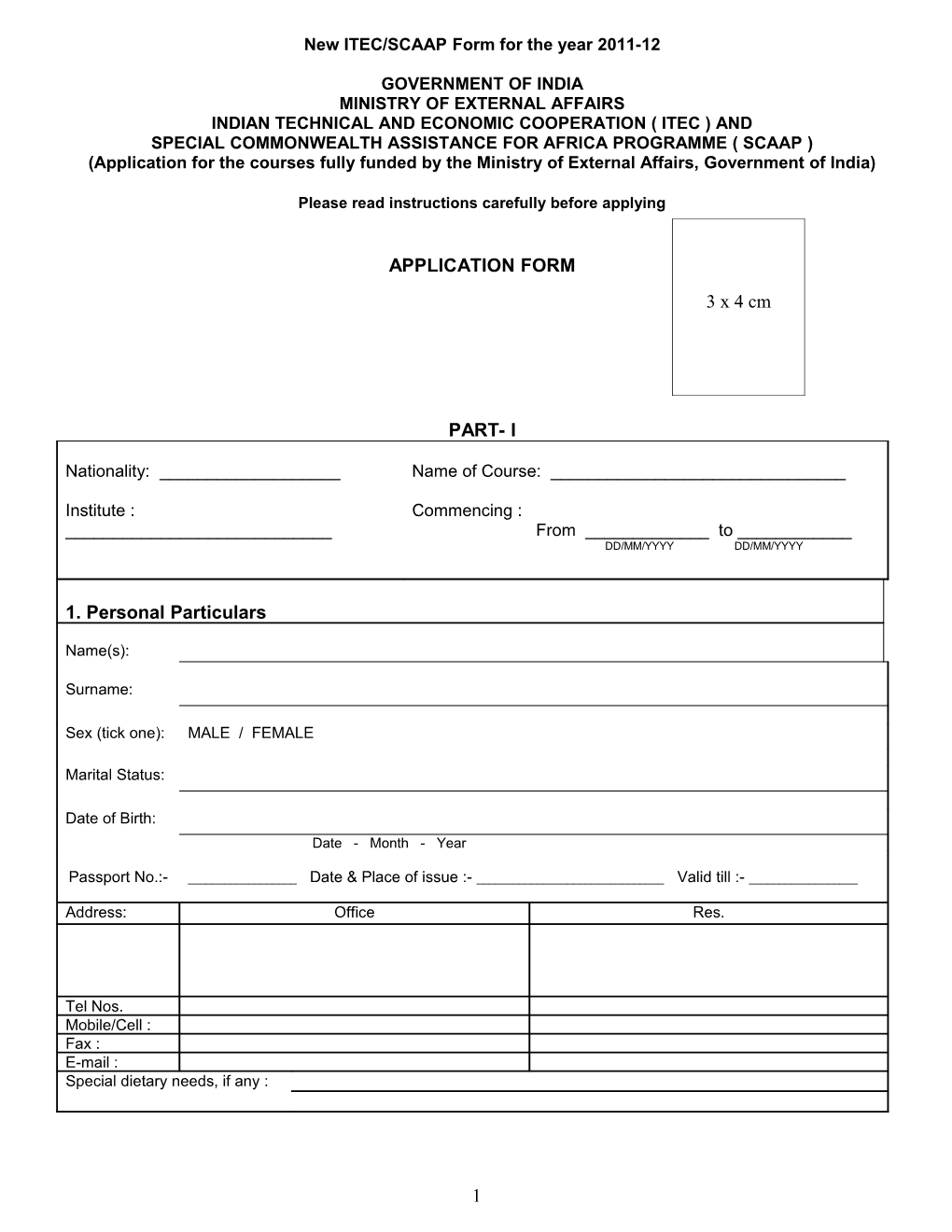 New ITEC/SCAAP Form for the Year 2008-09
