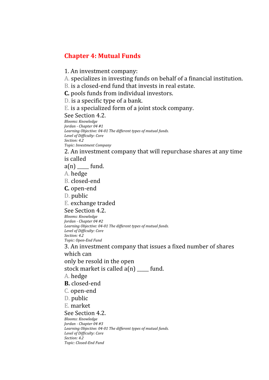 Chapter 4: Mutual Funds