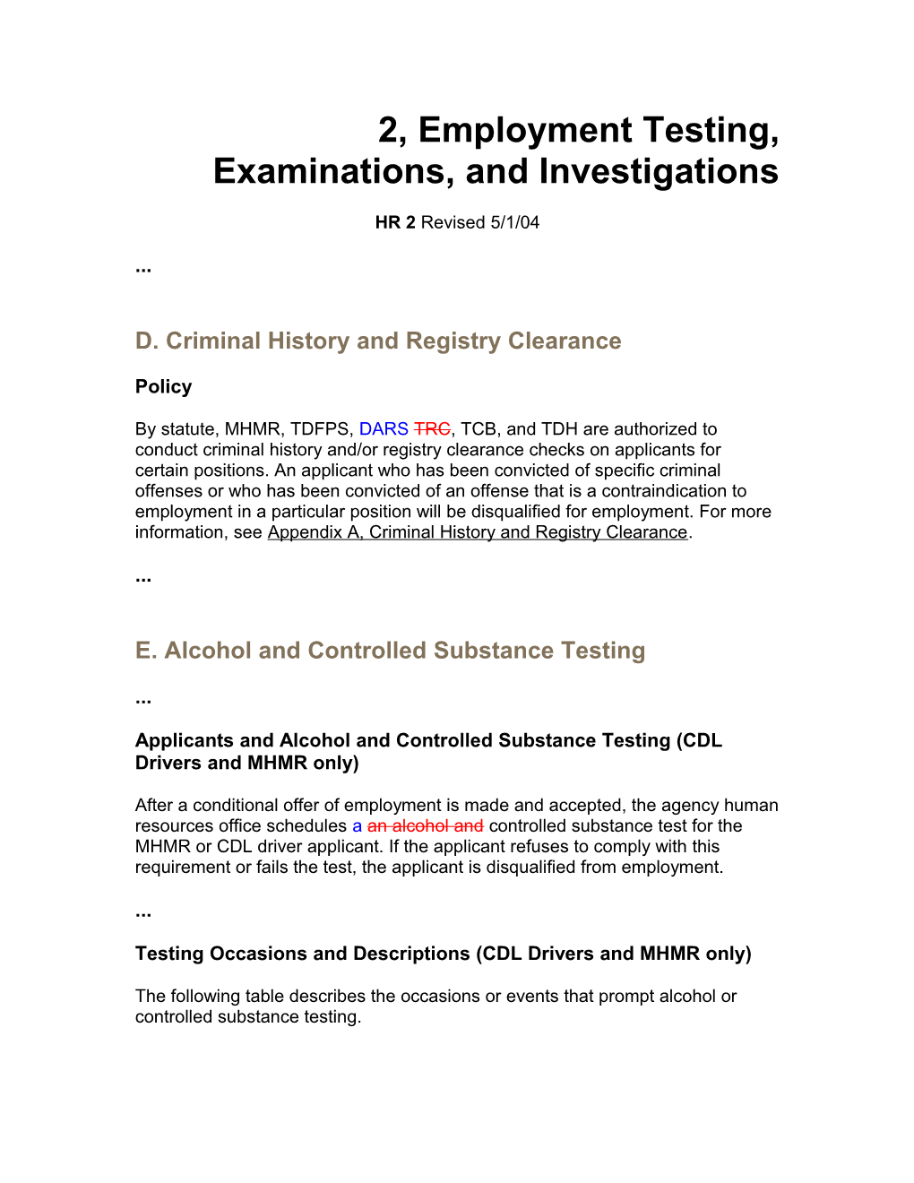 2, Employment Testing, Examinations, and Investigations
