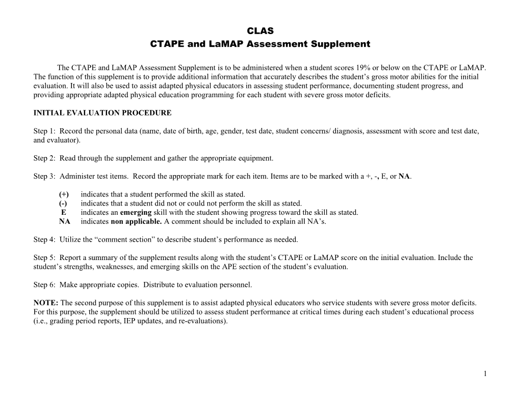 CTAPE and Lamap Assessment Supplement