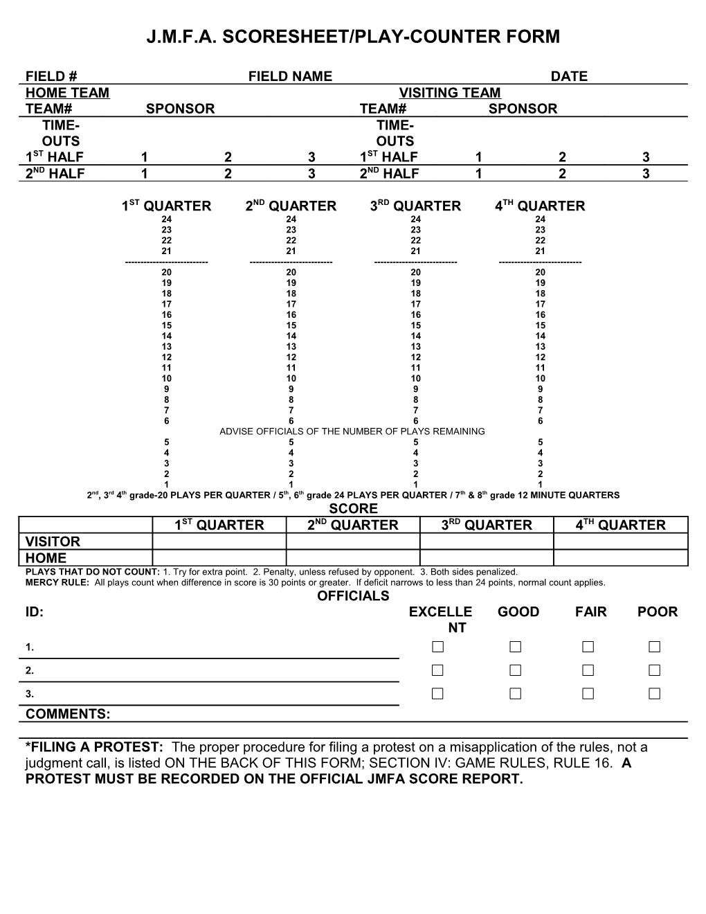 J.M.F.A. Scoresheet/Play-Counter Form