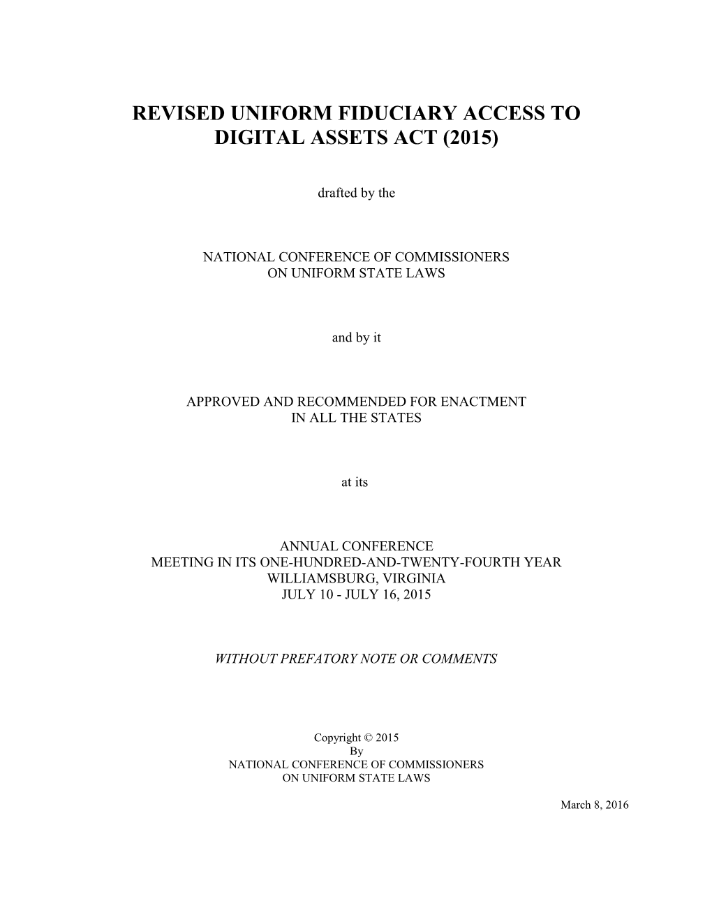 Revised Uniform Fiduciary Access to Digital Assets Act (2015)