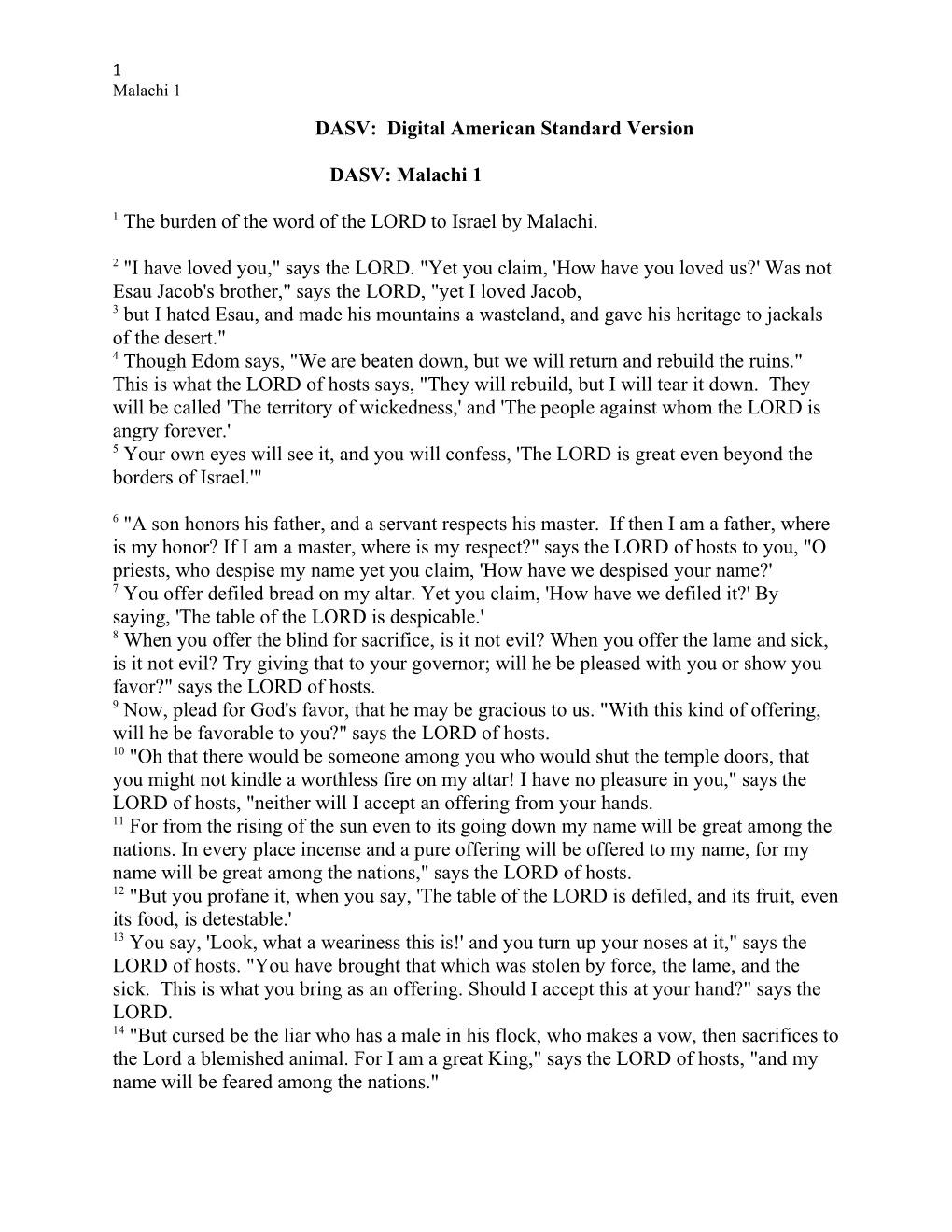 1 the Burden of the Word of the LORD to Israel by Malachi