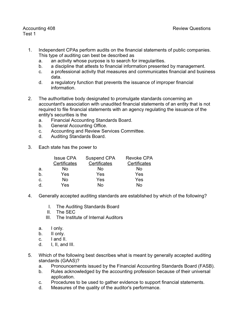 Accounting 408 Review Questions