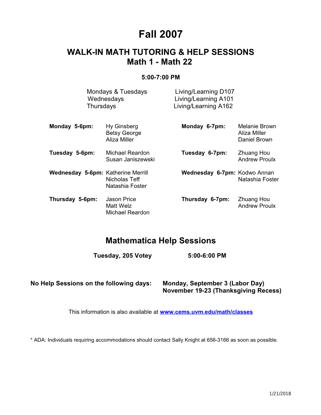 Walk-In Math Tutoring & Help Sessions
