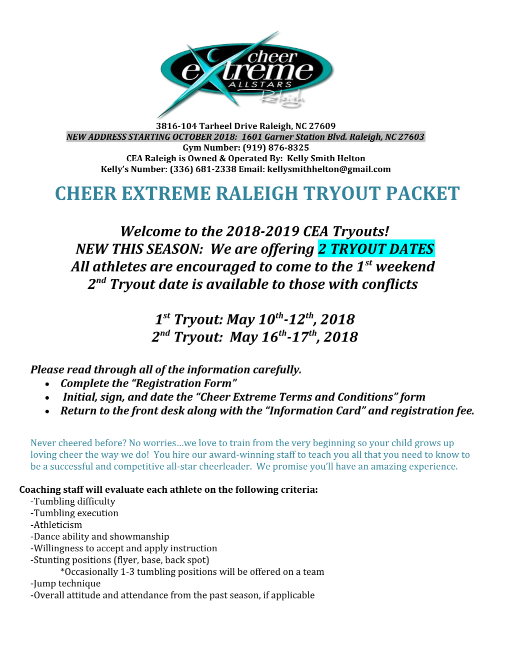 Cheer Extreme Tryout Packet
