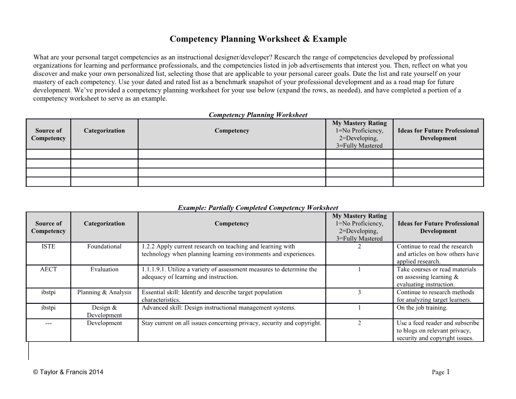 Competency Planning Worksheet & Example