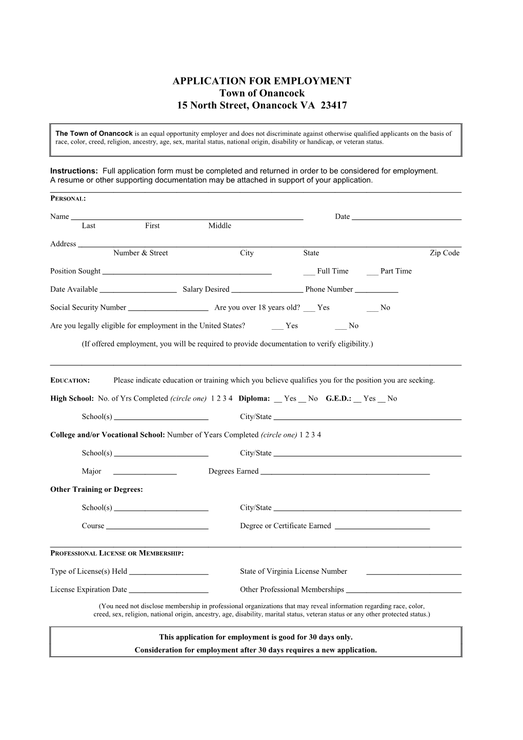 Application for Employment s153