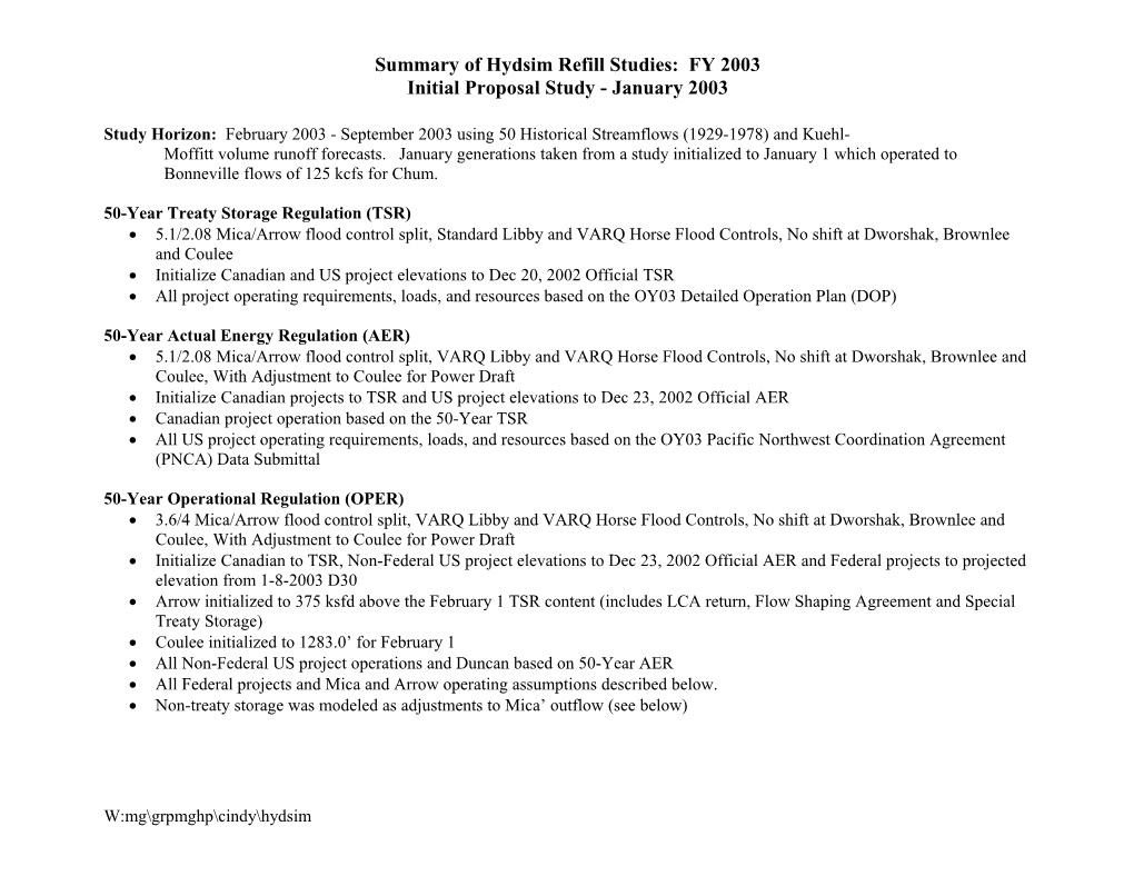 Summary of Hydsim Refill Studies: FY 2003