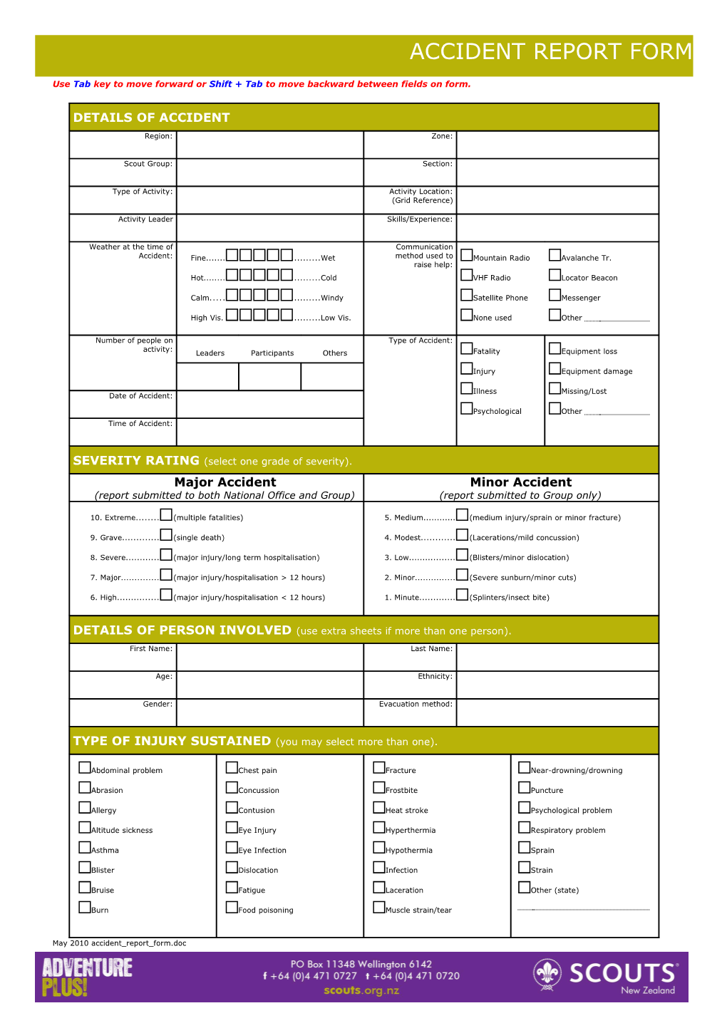 Activity Intention Form