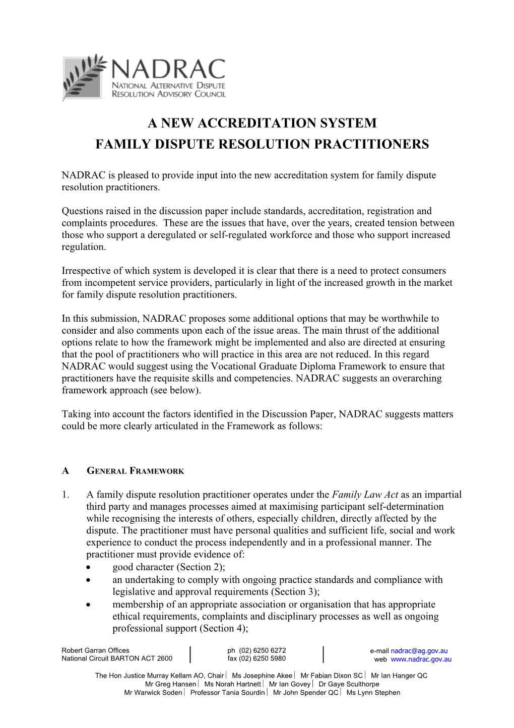 Advice on a New Accreditation System for Family Dispute Resolution Practitioners