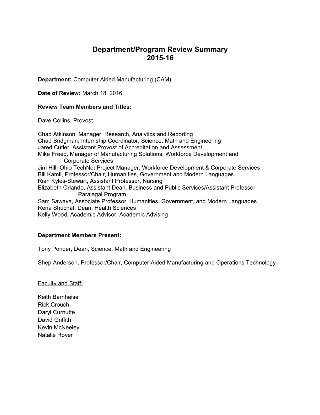 Department/Program Review Summary