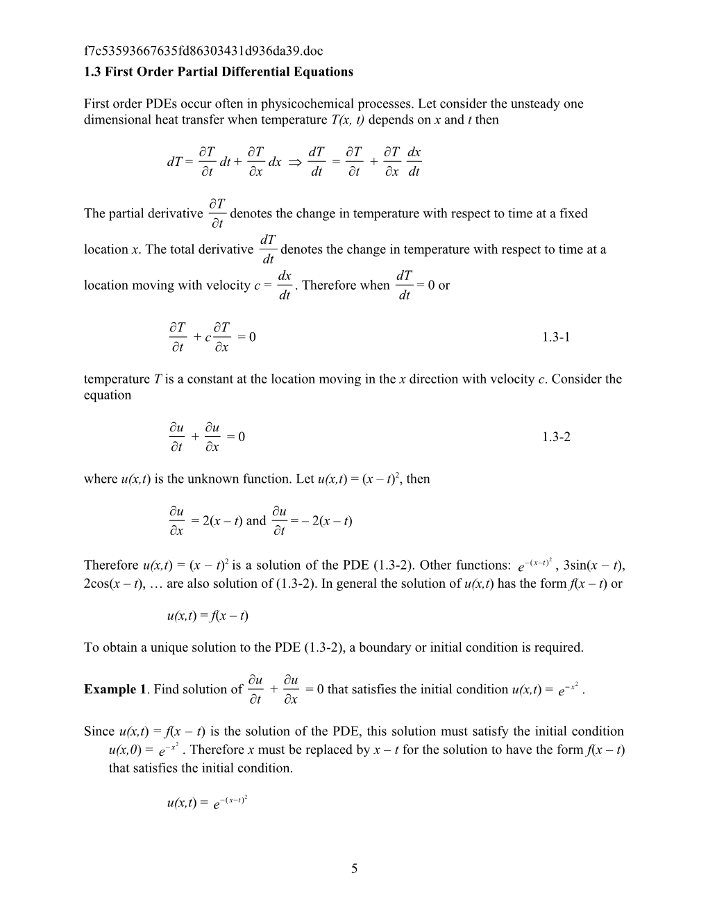 1.3 First Order Partial Differential Equations