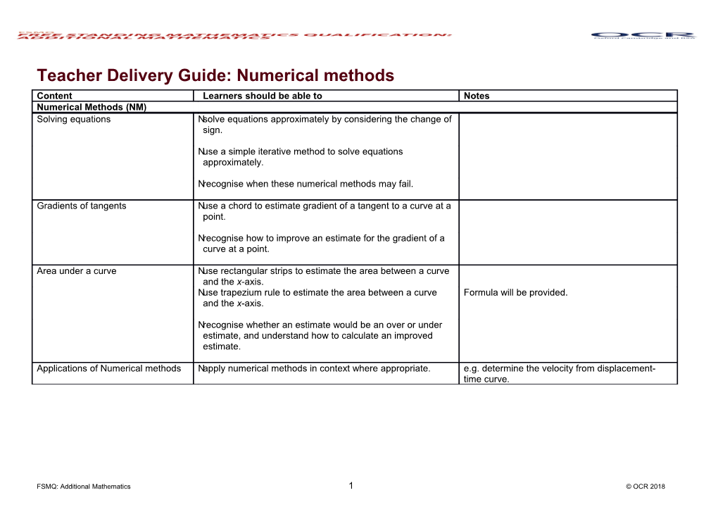 FSMQ Teacher Delivery Guide - Numerical Methods